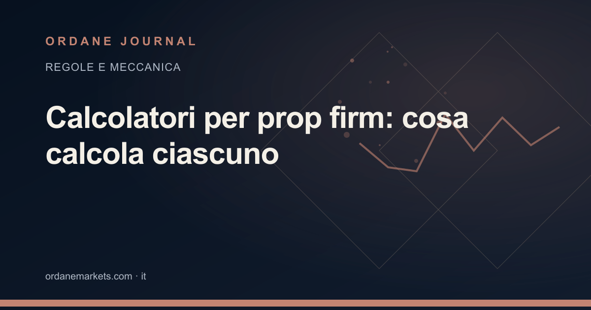 Calcolatori per prop firm: cosa calcola ciascuno. Ordane Journal.
